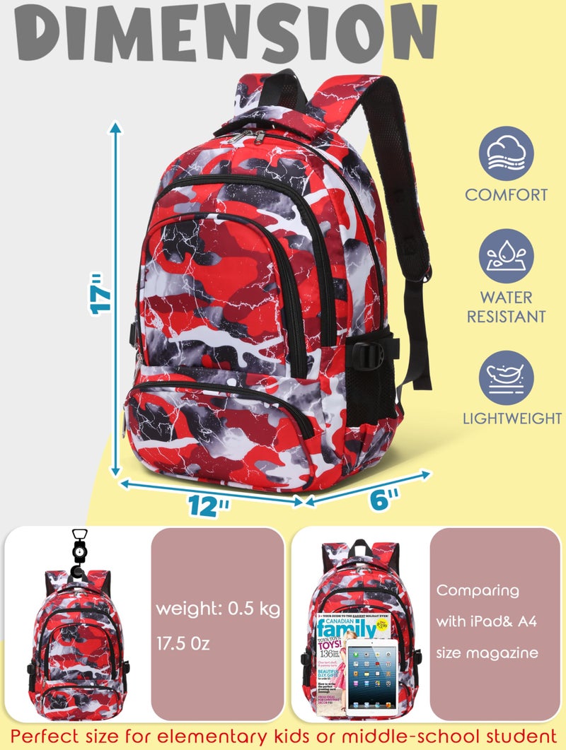 BLUEFAIRY Kids Backpack for Boys and Girls Elementary Primary Middle School Bags Back to School Bookbags Mochila Escolares para NiÃƒÂ±as 17 Inch Aged 8-10 Camo Red - Image 2